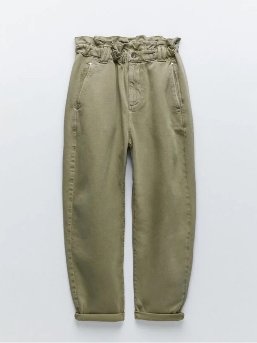 ZARA Light Olive/Sage Green Paper Bag High Rise Ankle Jeans | Women’s Size 4